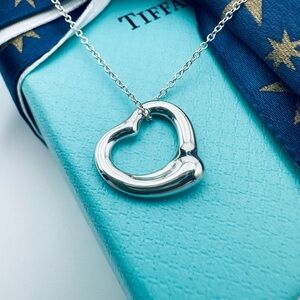 Tiffany & Co Small Open Heart Necklace 16” in Silver with POUCH